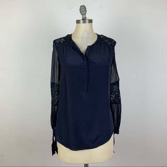 Rebecca Taylor Navy Blue Silk Blouse - Picture 1 of 8